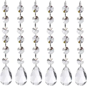 WAZHRMGHG 30PCS Clear Acrylic Crystal Ornament Beads Garland Chandelier Hanging Crystals for Wedding Party Celebration Christmas Tree Decor (30, 6 Octagonal Beads 1 Pendant)