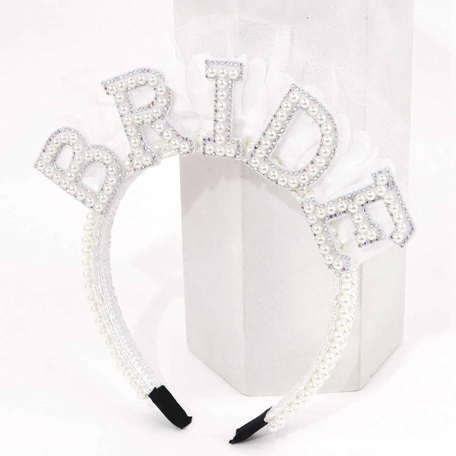 Wecoe Bride Headband, White Pearl, Letter Print, Wedding, Bachelorette Party, Female, 1 Count (Pack of 1), 1 Piece, 1 Set, 1 Item, Headband, Fashion, Women, Brides, Wedding Attendees