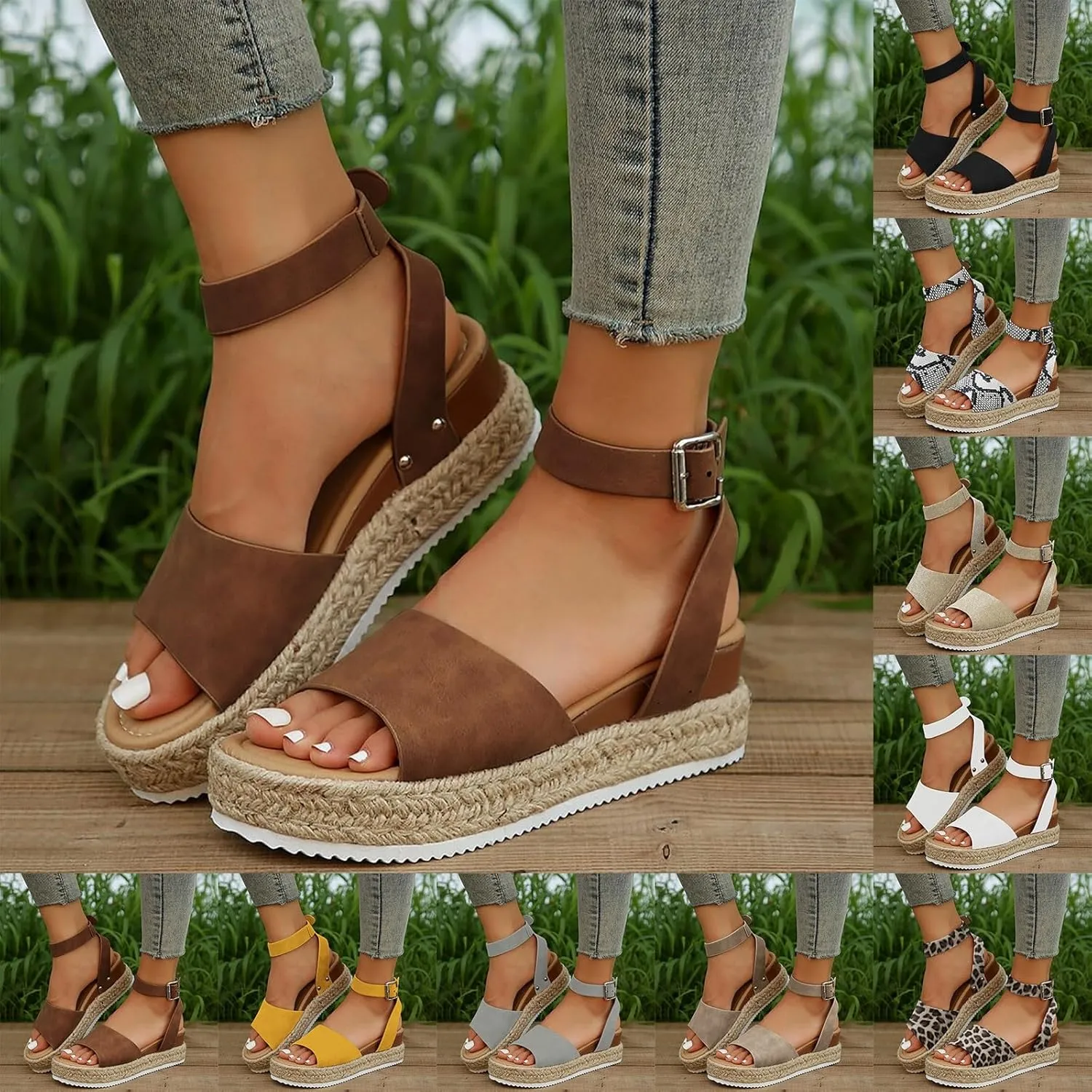 Wedge Sandals for Women 2025 Women's Platform Open Toe Buckle Ankle Strap Sandal Orthopedic Wedges Studded Espadrilles Comfortable Dressy Boho Summer Beach Shoes