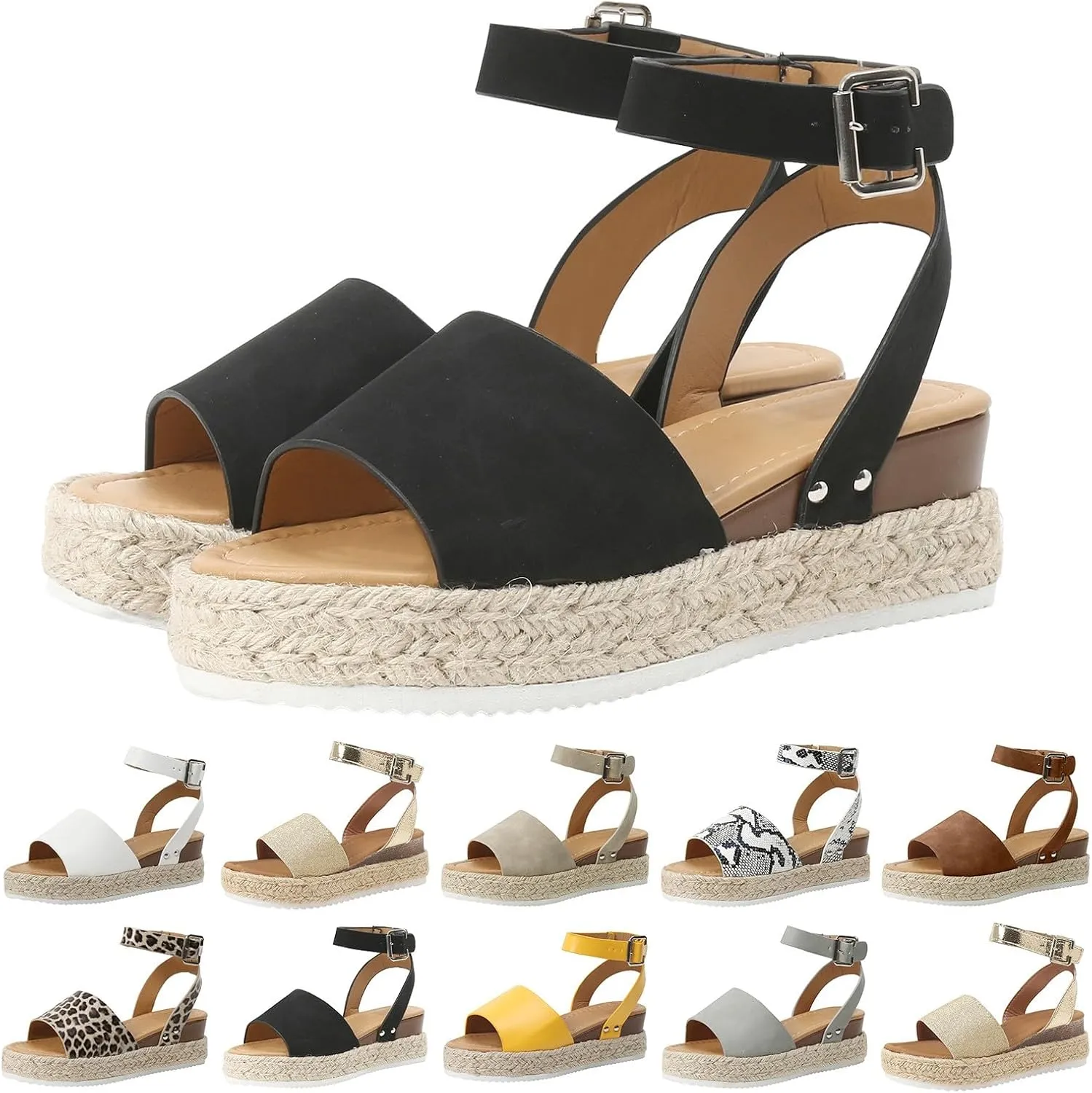 Wedge Sandals for Women 2025 Women's Platform Open Toe Buckle Ankle Strap Sandal Orthopedic Wedges Studded Espadrilles Comfortable Dressy Boho Summer Beach Shoes