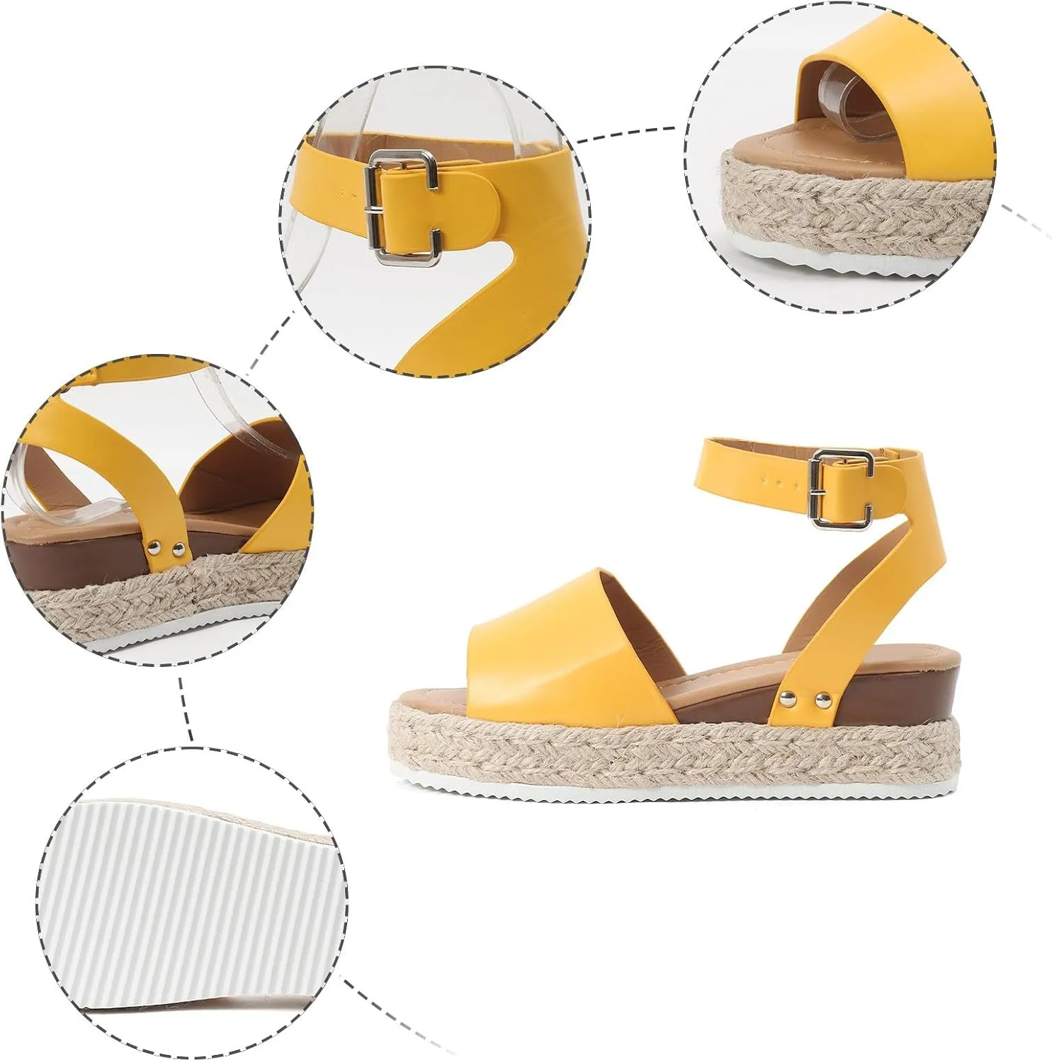 Wedge Sandals for Women 2025 Women's Platform Open Toe Buckle Ankle Strap Sandal Orthopedic Wedges Studded Espadrilles Comfortable Dressy Boho Summer Beach Shoes