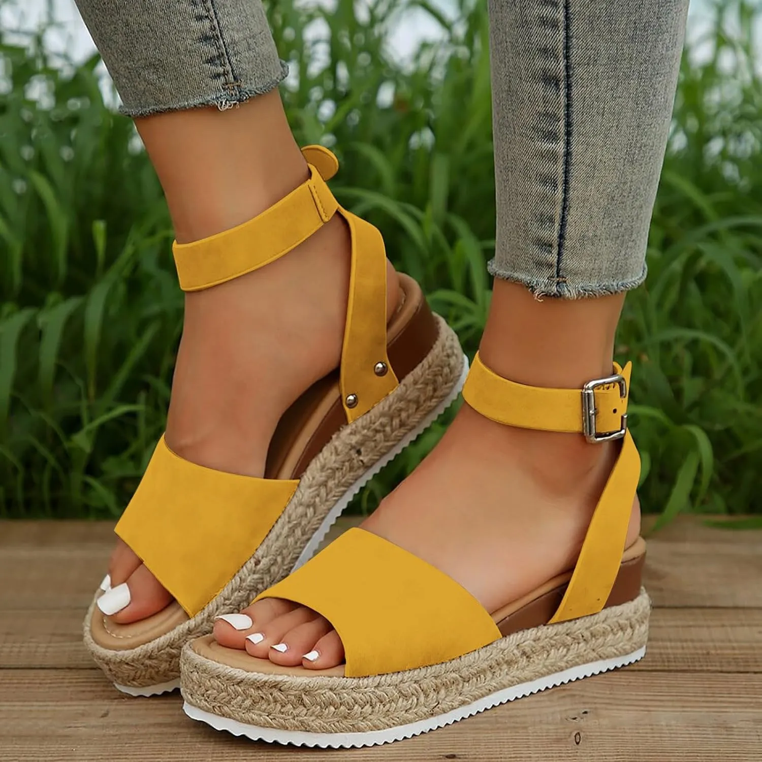 Wedge Sandals for Women 2025 Women's Platform Open Toe Buckle Ankle Strap Sandal Orthopedic Wedges Studded Espadrilles Comfortable Dressy Boho Summer Beach Shoes