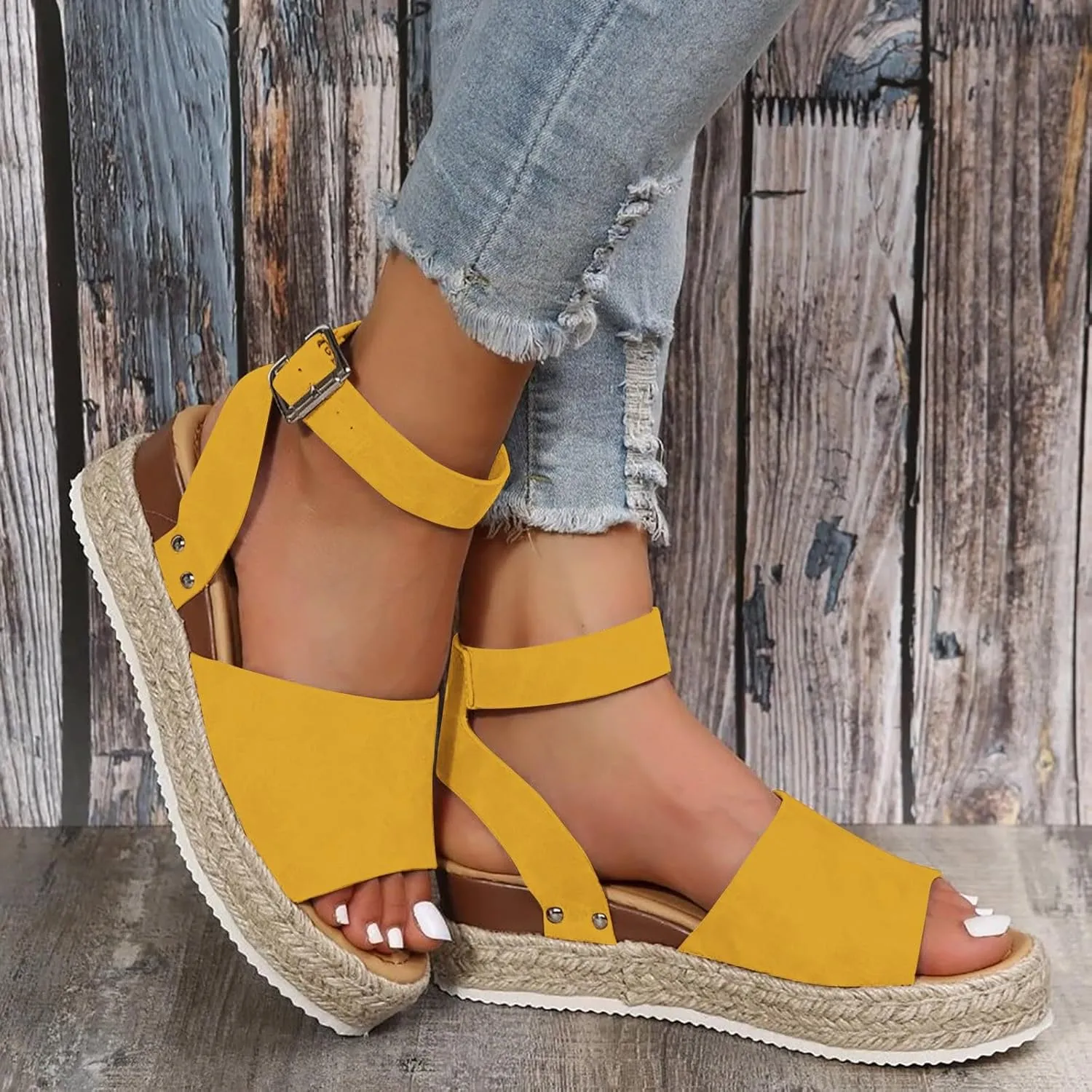 Wedge Sandals for Women 2025 Women's Platform Open Toe Buckle Ankle Strap Sandal Orthopedic Wedges Studded Espadrilles Comfortable Dressy Boho Summer Beach Shoes