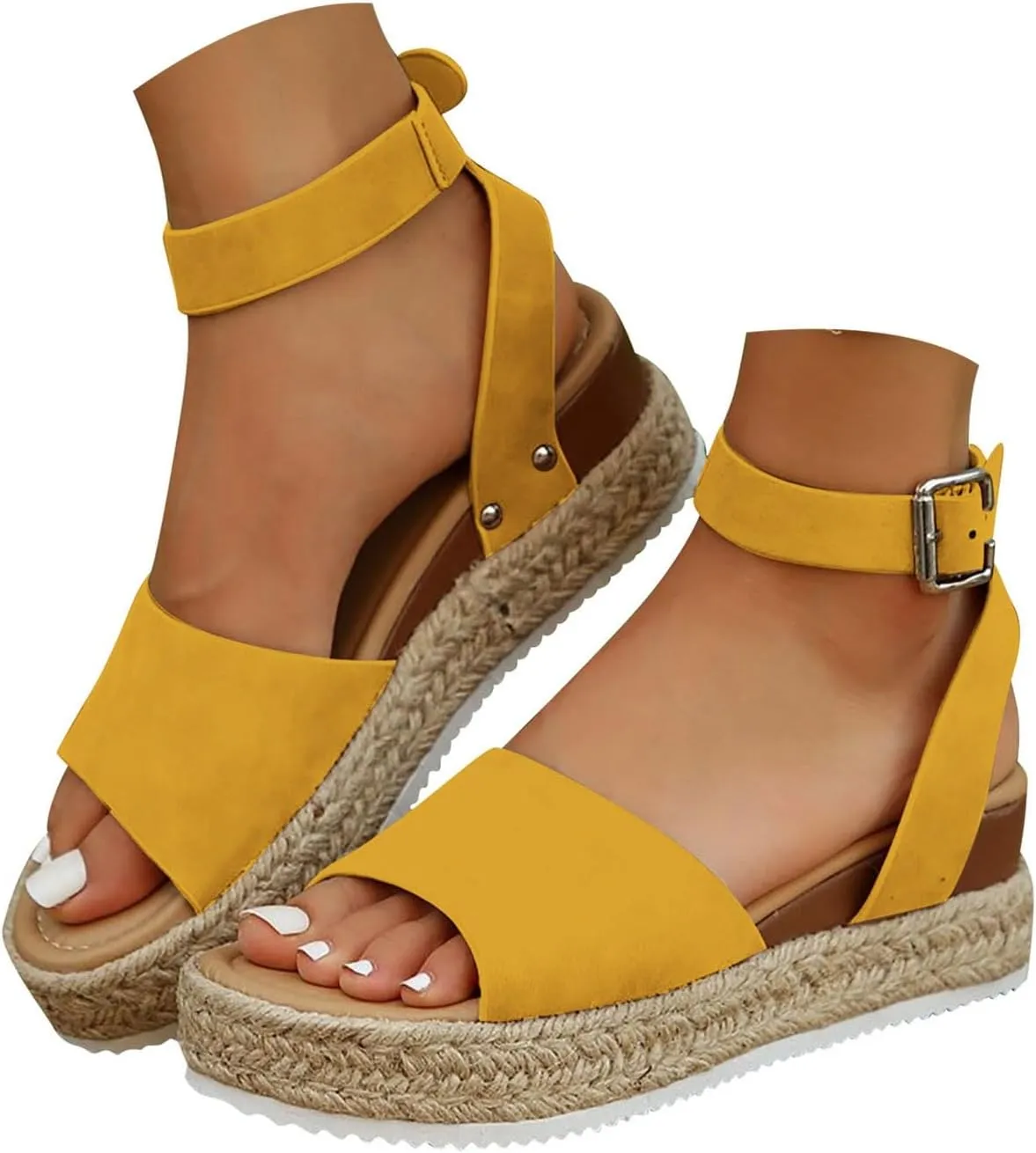 Wedge Sandals for Women 2025 Women's Platform Open Toe Buckle Ankle Strap Sandal Orthopedic Wedges Studded Espadrilles Comfortable Dressy Boho Summer Beach Shoes