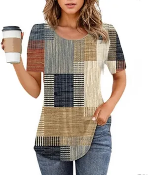 Western Tops for Women Casual Floral Print Summer Tops Pleated Short Sleeve Loose Tunic T Shirt Blouse Outfit