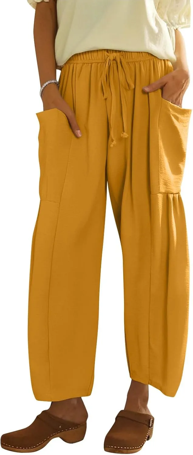 Wide Leg Harem Pants Women with Pockets Summer Casual Drawstring Plus Size Palazzo Pants 2025 Flowy Beach Cropped Pant