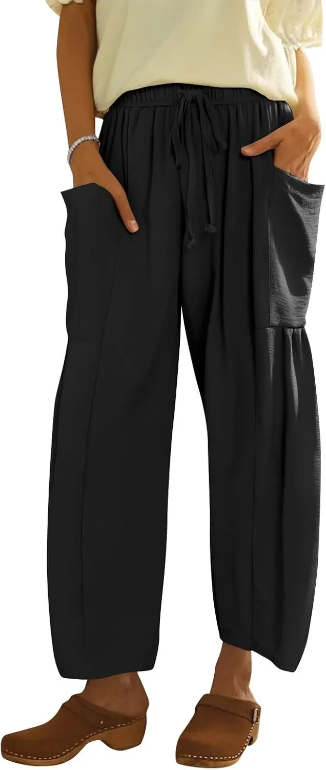 Wide Leg Harem Pants Women with Pockets Summer Casual Drawstring Plus Size Palazzo Pants 2025 Flowy Beach Cropped Pant