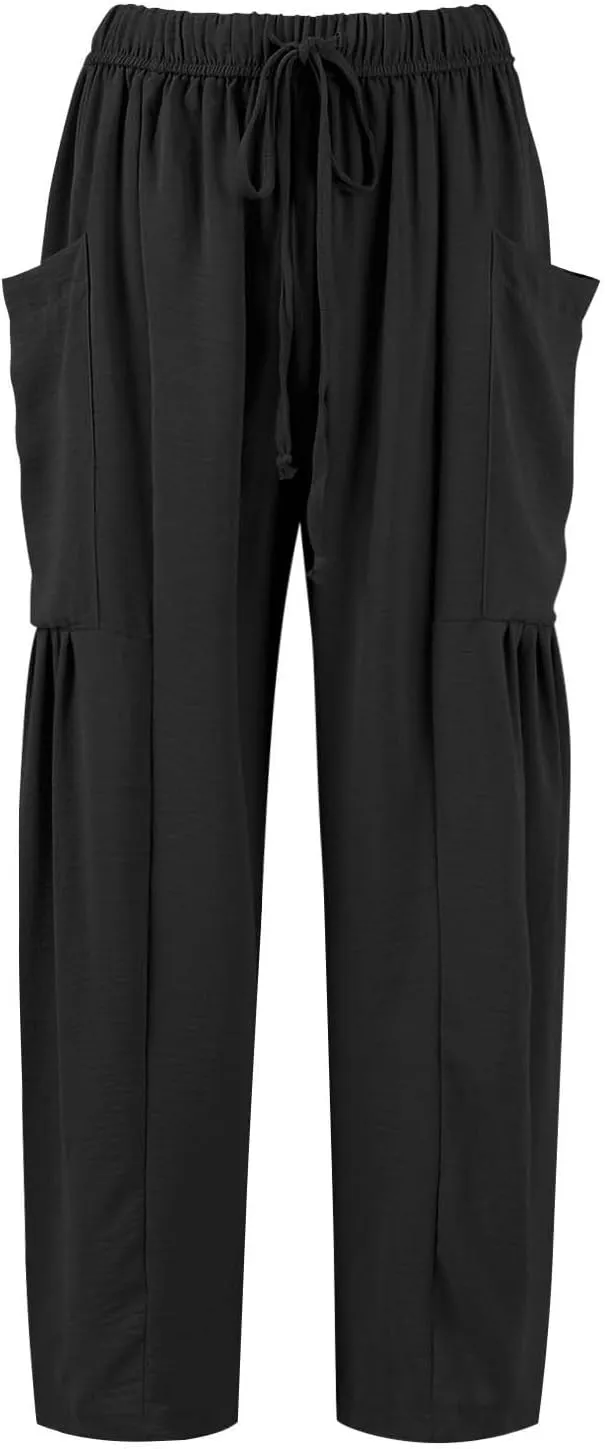 Wide Leg Harem Pants Women with Pockets Summer Casual Drawstring Plus Size Palazzo Pants 2025 Flowy Beach Cropped Pant