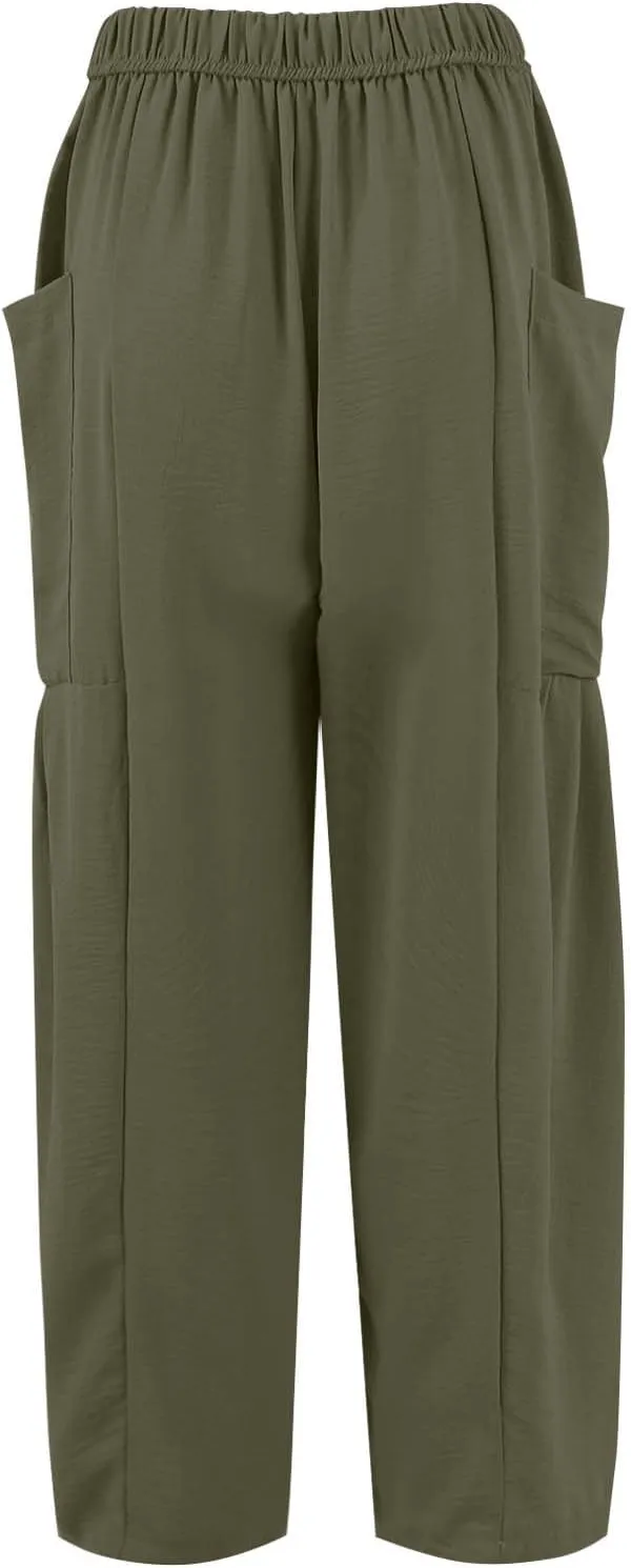 Wide Leg Harem Pants Women with Pockets Summer Casual Drawstring Plus Size Palazzo Pants 2025 Flowy Beach Cropped Pant