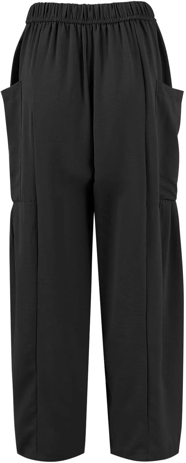 Wide Leg Harem Pants Women with Pockets Summer Casual Drawstring Plus Size Palazzo Pants 2025 Flowy Beach Cropped Pant