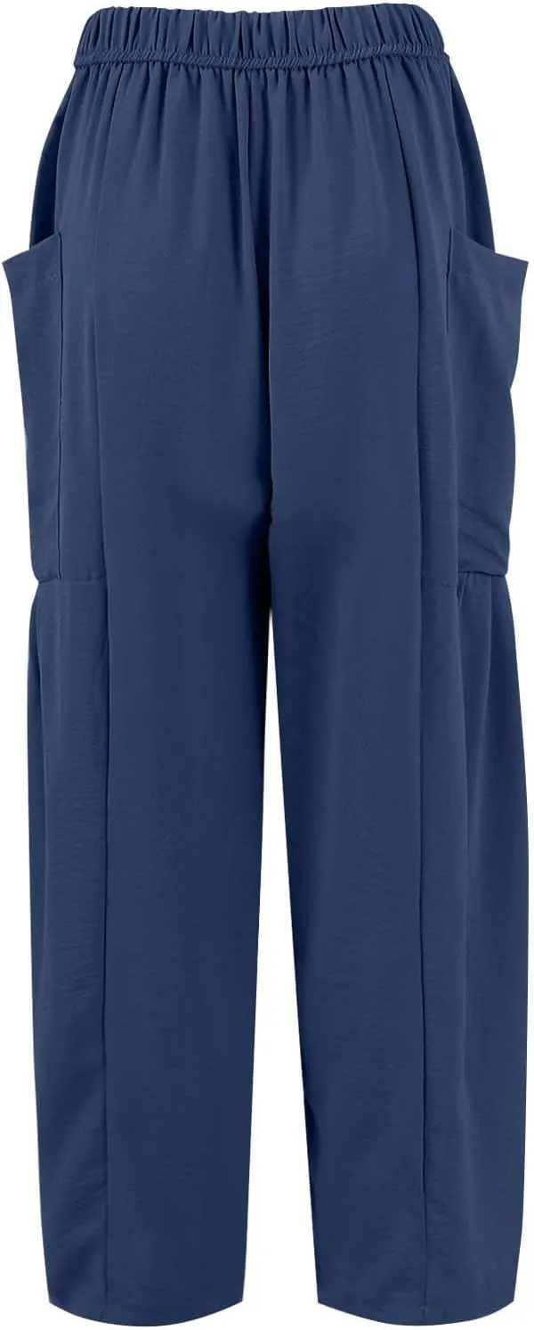 Wide Leg Harem Pants Women with Pockets Summer Casual Drawstring Plus Size Palazzo Pants 2025 Flowy Beach Cropped Pant