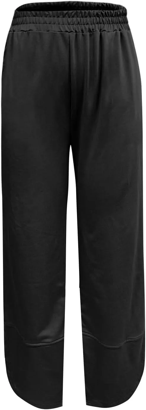 Wide Leg Linen Pants for Women Y2k Cropped Tulip Hem Beach Palazzo Pants Elastic Waist Barrel Sweatpants with Pockets