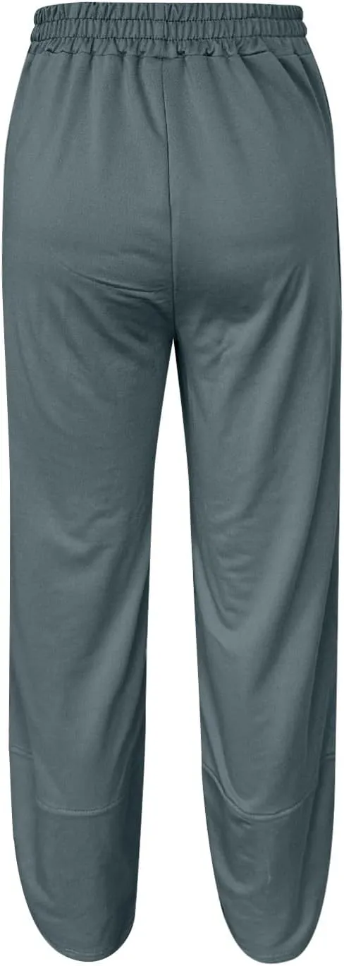 Wide Leg Linen Pants for Women Y2k Cropped Tulip Hem Beach Palazzo Pants Elastic Waist Barrel Sweatpants with Pockets