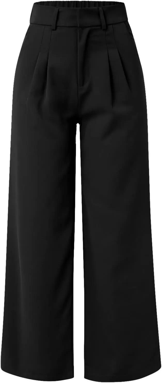 Wide Leg Pants High Elastic Waist Office Work Trousers Women Long Straight Suit Pants Casual Ladies Business Trouser
