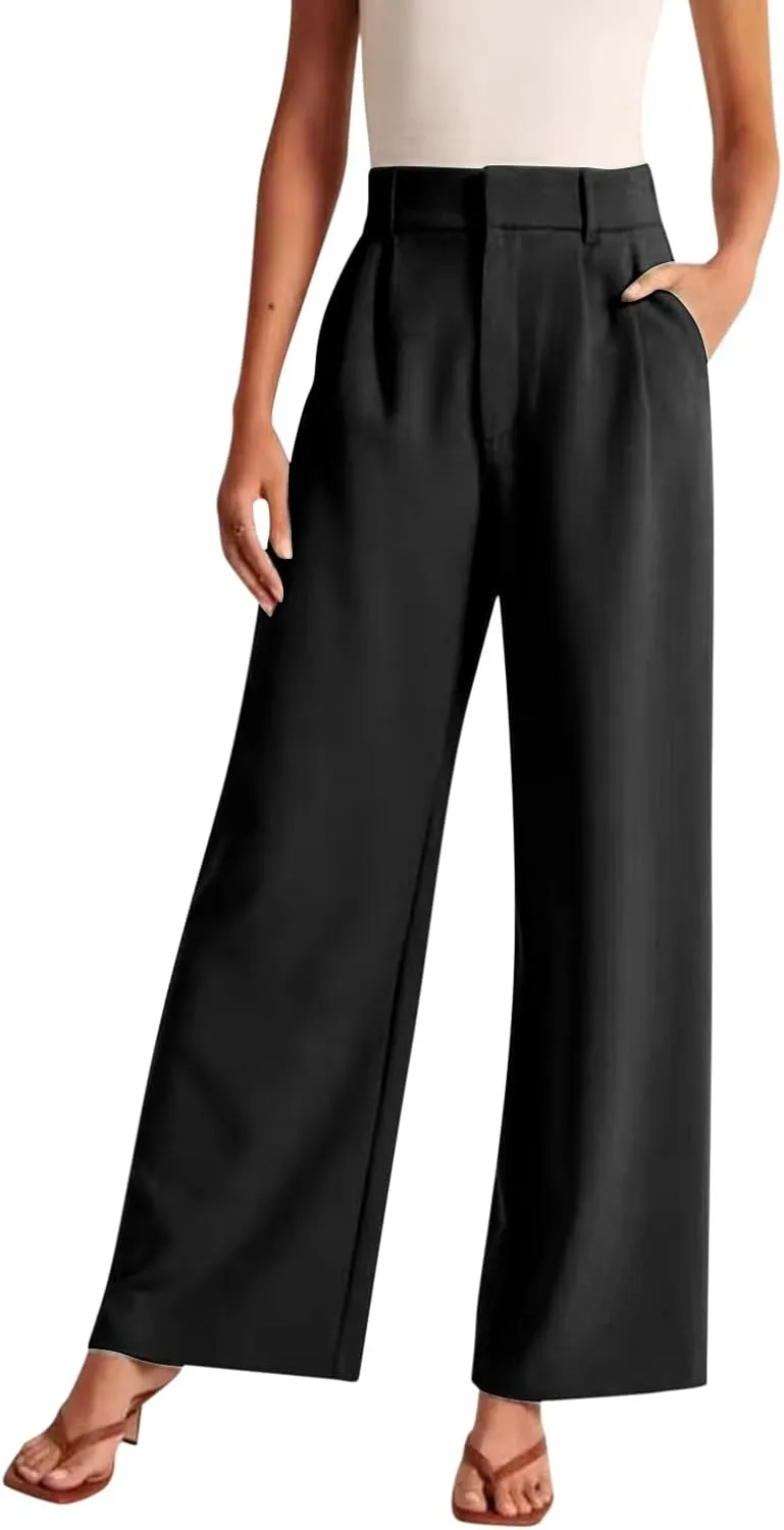 Wide Leg Pants High Elastic Waist Office Work Trousers Women Long Straight Suit Pants Casual Ladies Business Trouser