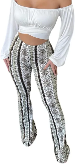 Winioder Women Boho Flare Pants High Waisted Stretch Bell Bottom Yoga Pants Hippie Flared Leggings 70s Wide Leg Palazzo Pants