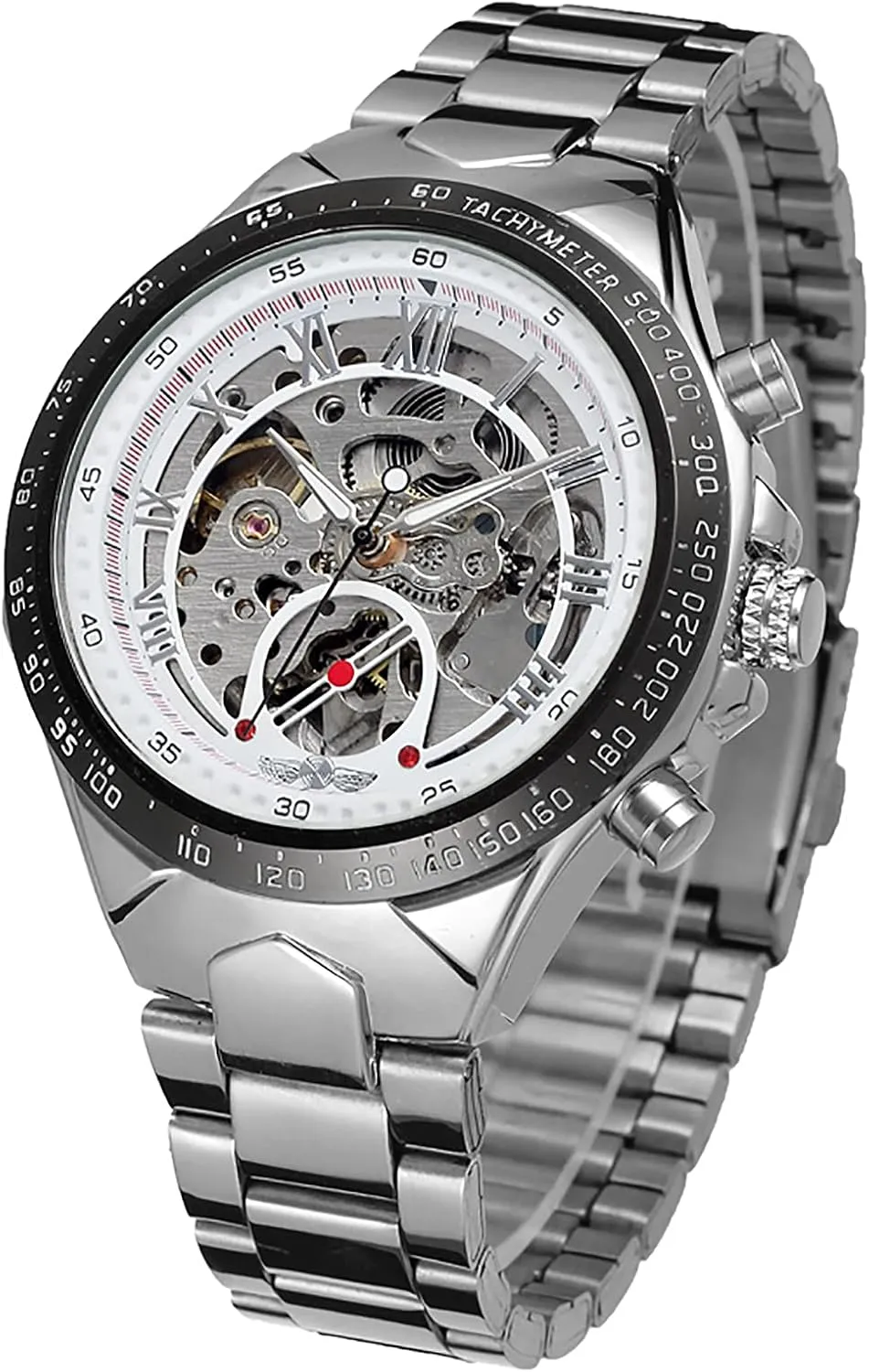 Winner Big Dial Men Watch Stainless Steel Skeleton Case Mens Military Analog Watches Luxury Automatic Mechanical Watch