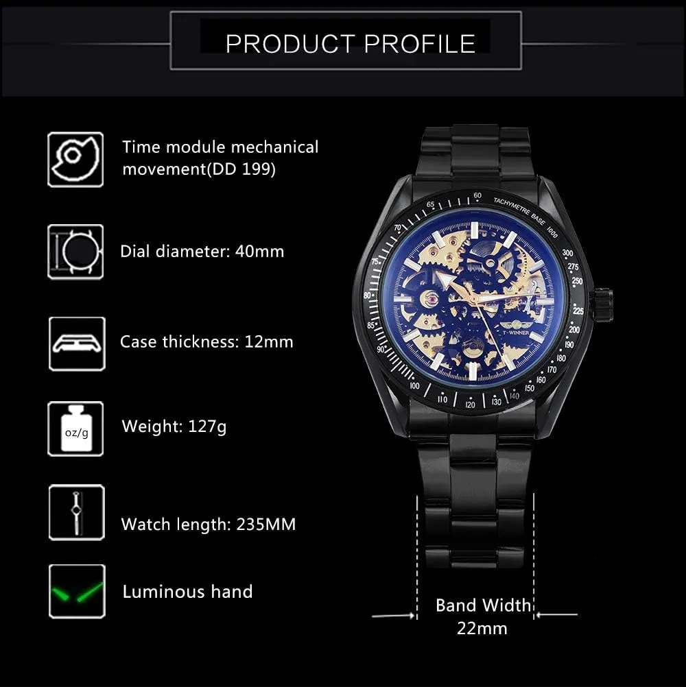 Winner Retro Bronze Military Design Blue Glass Waterproof Mens Watches Automatic Mechanical Watch Skeleton Luxury Male Clock
