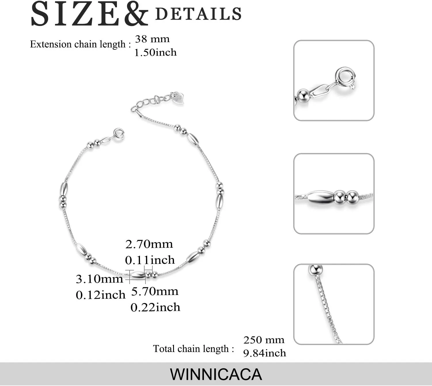 WINNICACA Womens Anklet 925 Sterling Silver Beaded Celtic Infinity Butterfly Anklet Bracelet Dainty Ankle Adjustable 11" Ankle Jewelry Gifts for Women Summer Beach Birthday Graduation Holiday Gift