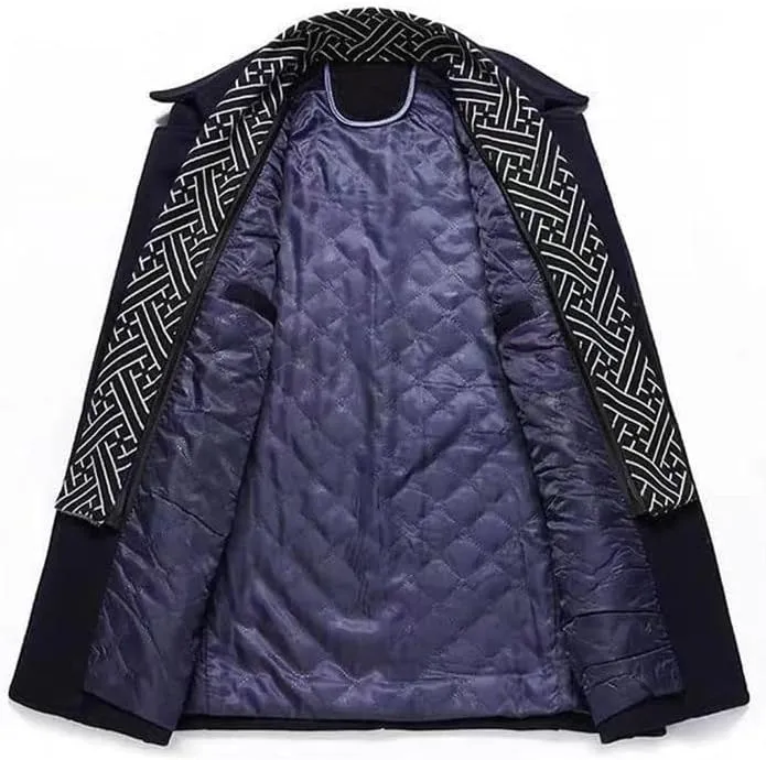 Winter Men Wool Coats Middle Long Scarf Collar Cotton-Padded Thick Warm Woolen Coat Male Trench Coat Overcoat