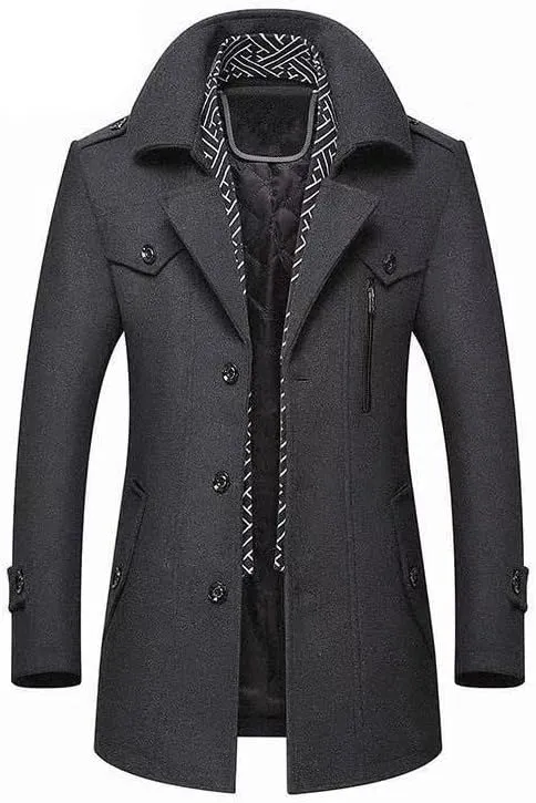 Winter Men Wool Coats Middle Long Scarf Collar Cotton-Padded Thick Warm Woolen Coat Male Trench Coat Overcoat