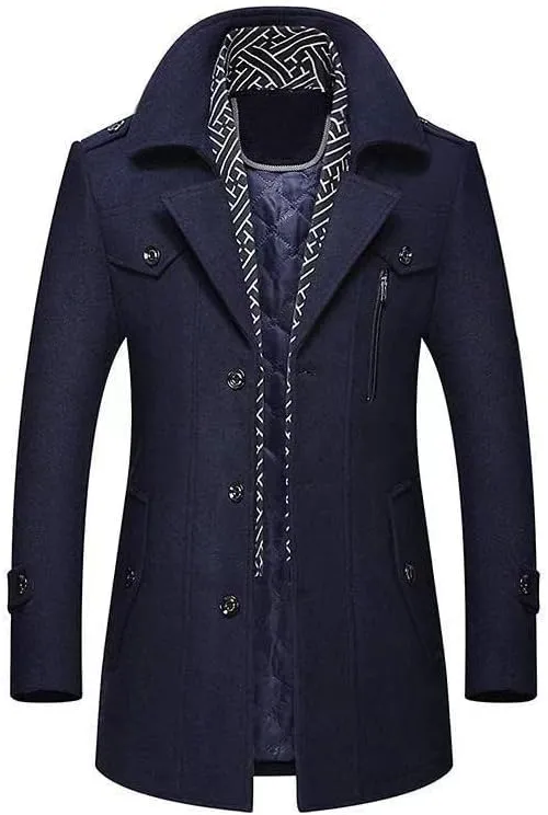Winter Men Wool Coats Middle Long Scarf Collar Cotton-Padded Thick Warm Woolen Coat Male Trench Coat Overcoat