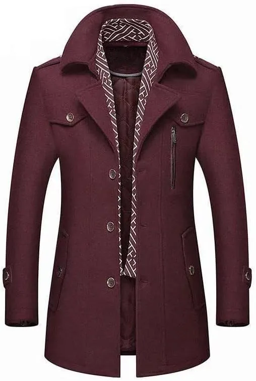 Winter Men Wool Coats Middle Long Scarf Collar Cotton-Padded Thick Warm Woolen Coat Male Trench Coat Overcoat