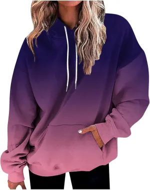Womans Hoodie Casual Neon Gradient Women's Sweatshirts Fashion Drawstring Pullover Tops Loose Oversized Hoodies with Pocket Thin Zip Up Hoodie