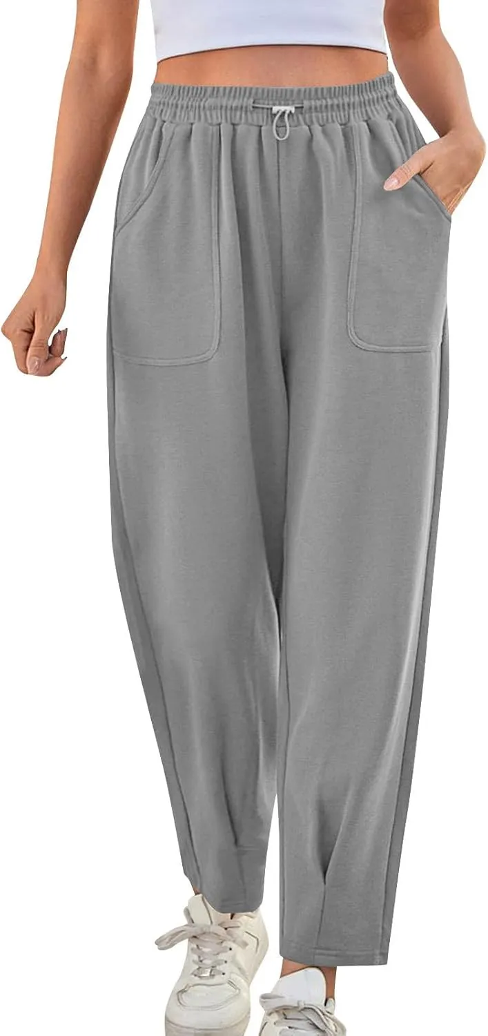 Women Baggy Wide Leg Harem Pants Elastic High Waist Drawstring Pants Summer Casual Jogger Sweatpants with Pockets