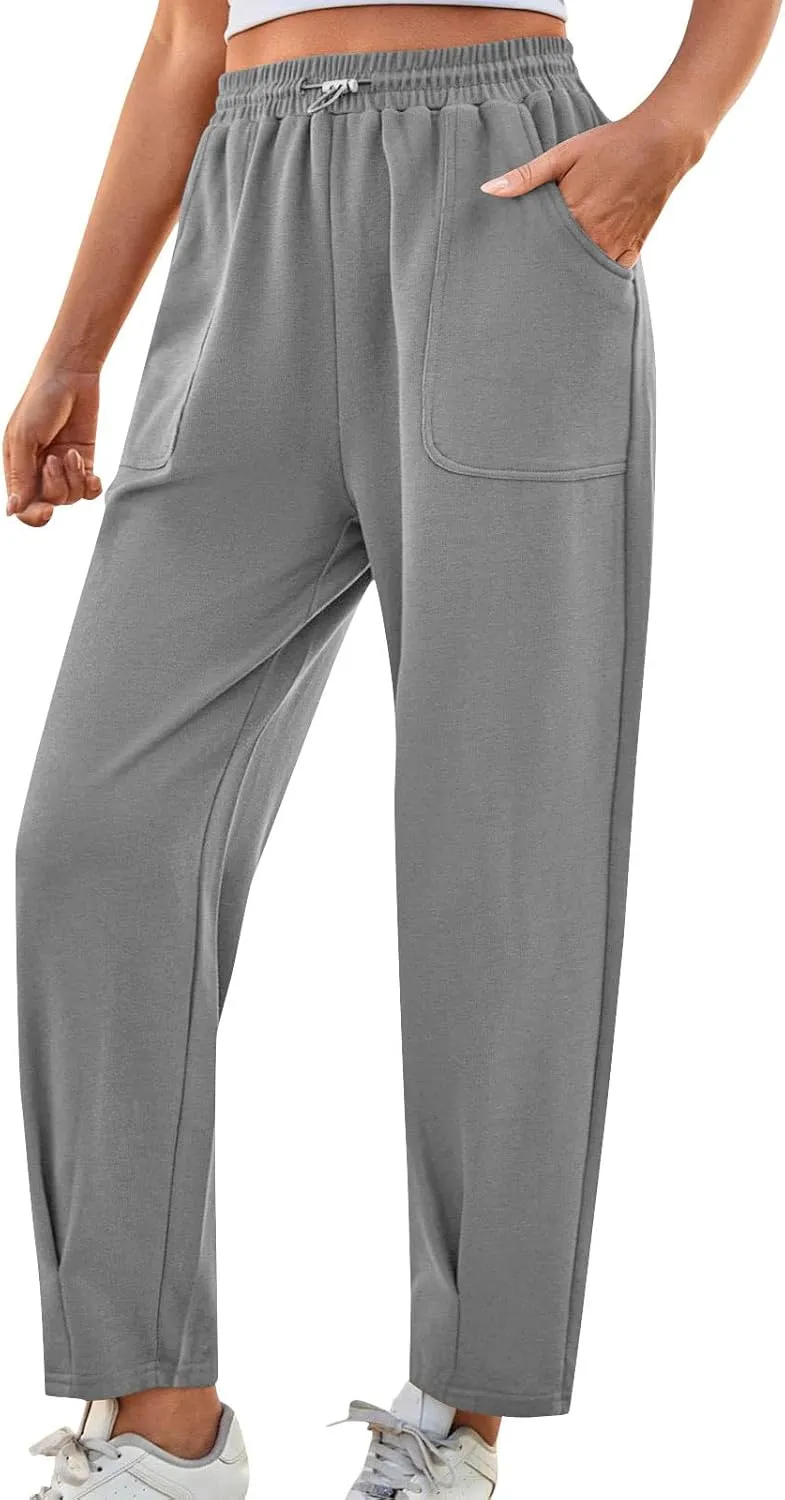 Women Baggy Wide Leg Harem Pants Elastic High Waist Drawstring Pants Summer Casual Jogger Sweatpants with Pockets
