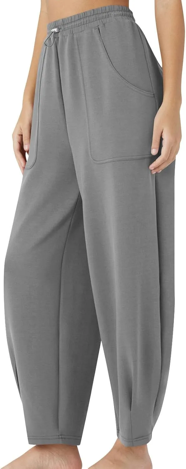 Women Baggy Wide Leg Harem Pants Elastic High Waist Drawstring Pants Summer Casual Jogger Sweatpants with Pockets