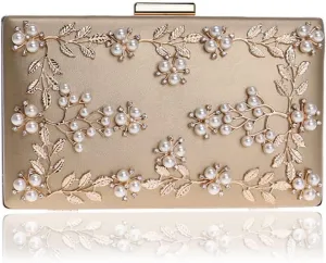 Women Clutch Bag Beaded Metal Lady Evening Bag Chain Shoulder Handbags Party Wedding Bridal Bags