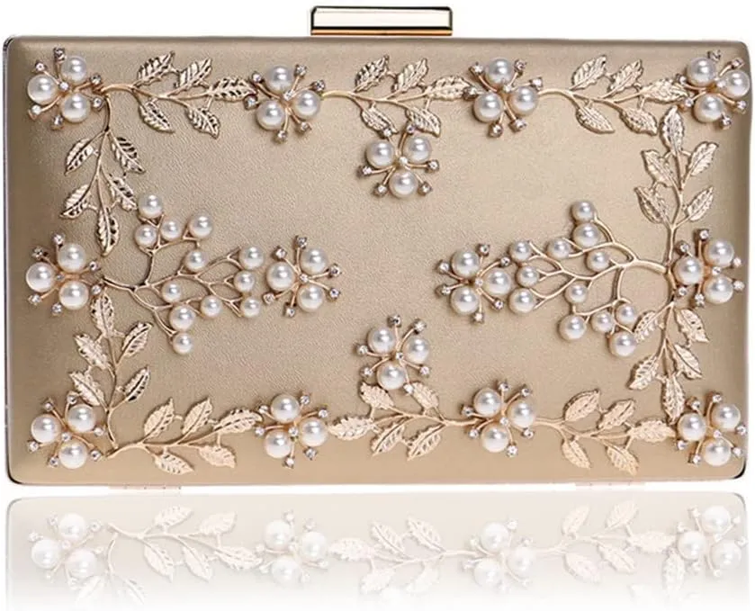 Women Clutch Bag Beaded Metal Lady Evening Bag Chain Shoulder Handbags Party Wedding Bridal Bags