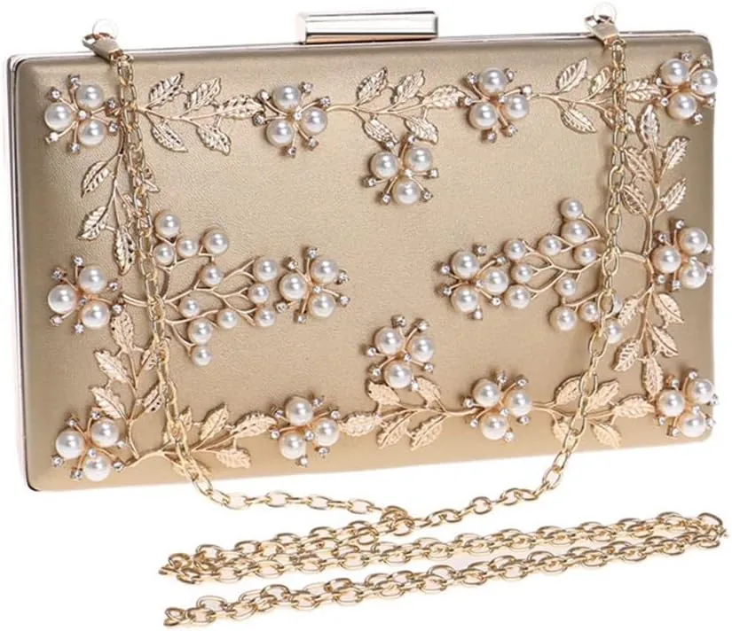 Women Clutch Bag Beaded Metal Lady Evening Bag Chain Shoulder Handbags Party Wedding Bridal Bags