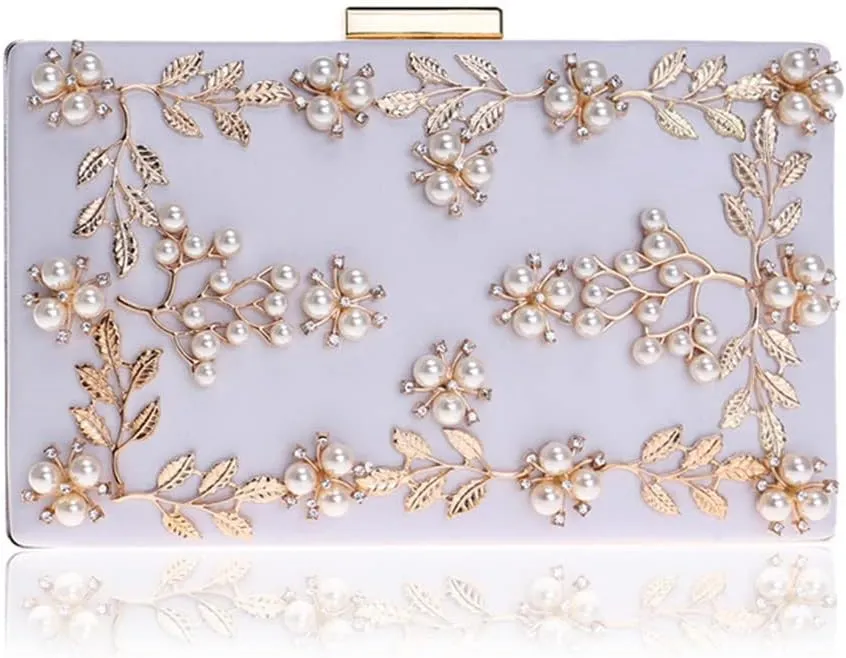 Women Clutch Bag Beaded Metal Lady Evening Bag Chain Shoulder Handbags Party Wedding Bridal Bags