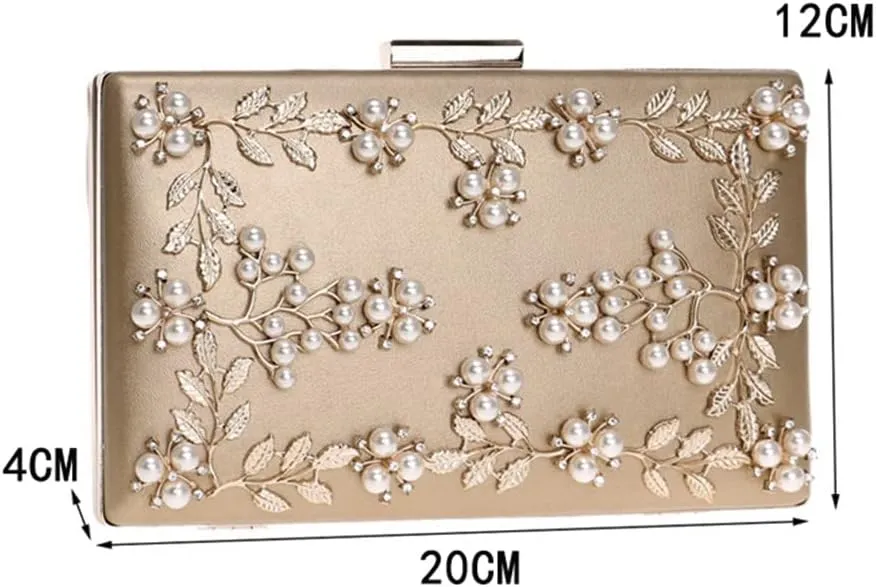 Women Clutch Bag Beaded Metal Lady Evening Bag Chain Shoulder Handbags Party Wedding Bridal Bags