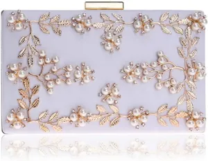 Women Clutch Bag Beaded Metal Lady Evening Bag Chain Shoulder Handbags Party Wedding Bridal Bags