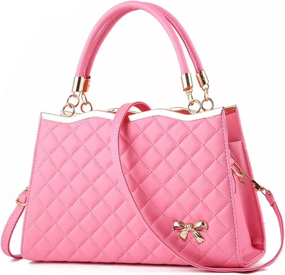 Women Fashion Top Handle Crossbody Bag Quilted Tote Purses Casual Large Satchel Handbag Ladies Shoulder Bag (Purple)