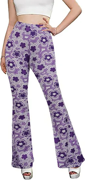 Women High Waisted Fit Flare Ethnic Paisley Floral Bell Bottoms Yoga Pants Flared Leggings