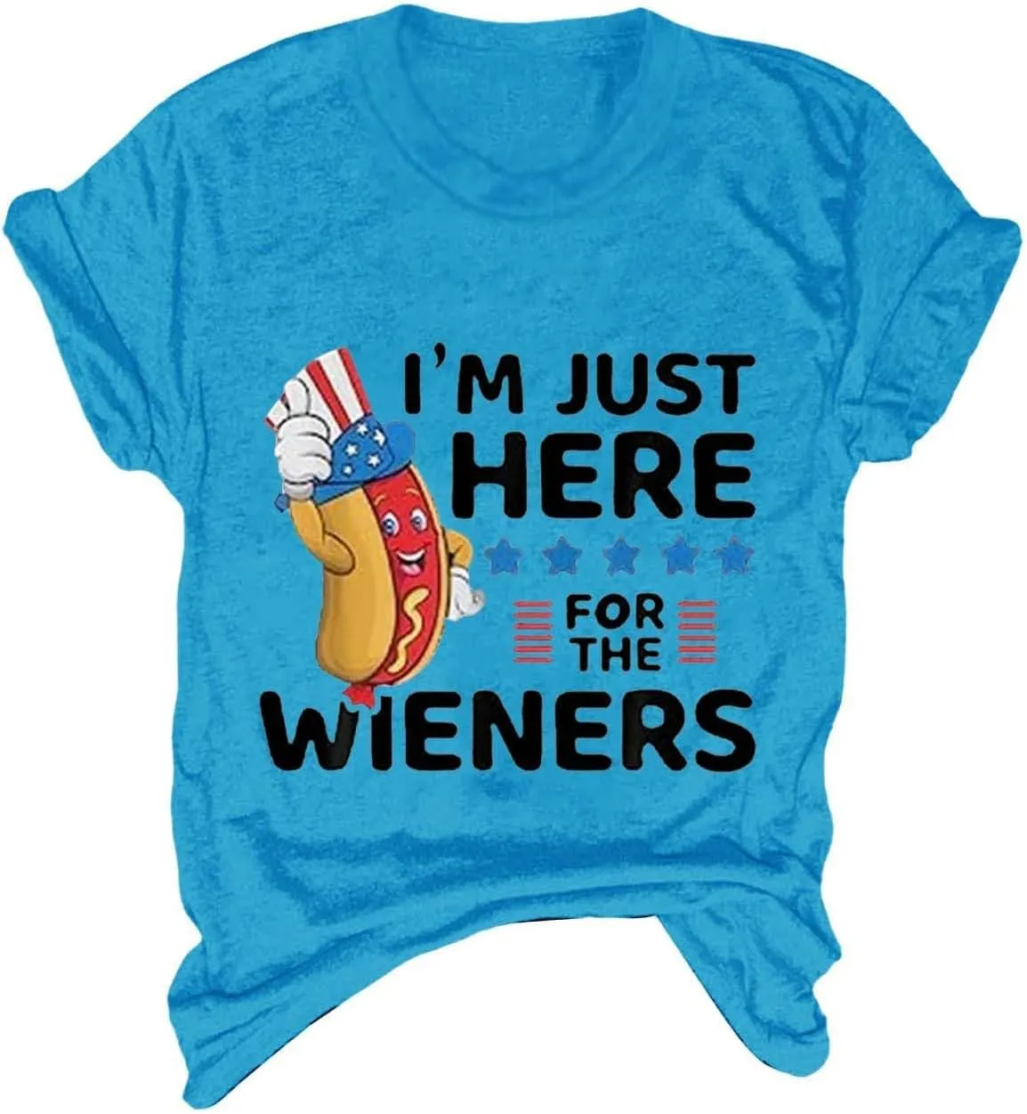 Women I'm Just Here for The Wieners Shirt 4th of July Shirts American Flag Patriotic Plus Size Short Sleeve Tee