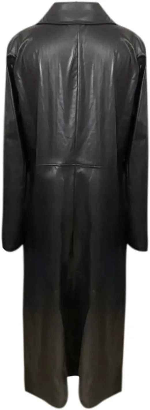 Women Leather Jacket Maxi Long Lapel Coat Outwear Fall Winter Fashion Slim Fit Single Breasted Windbreak Overcoat