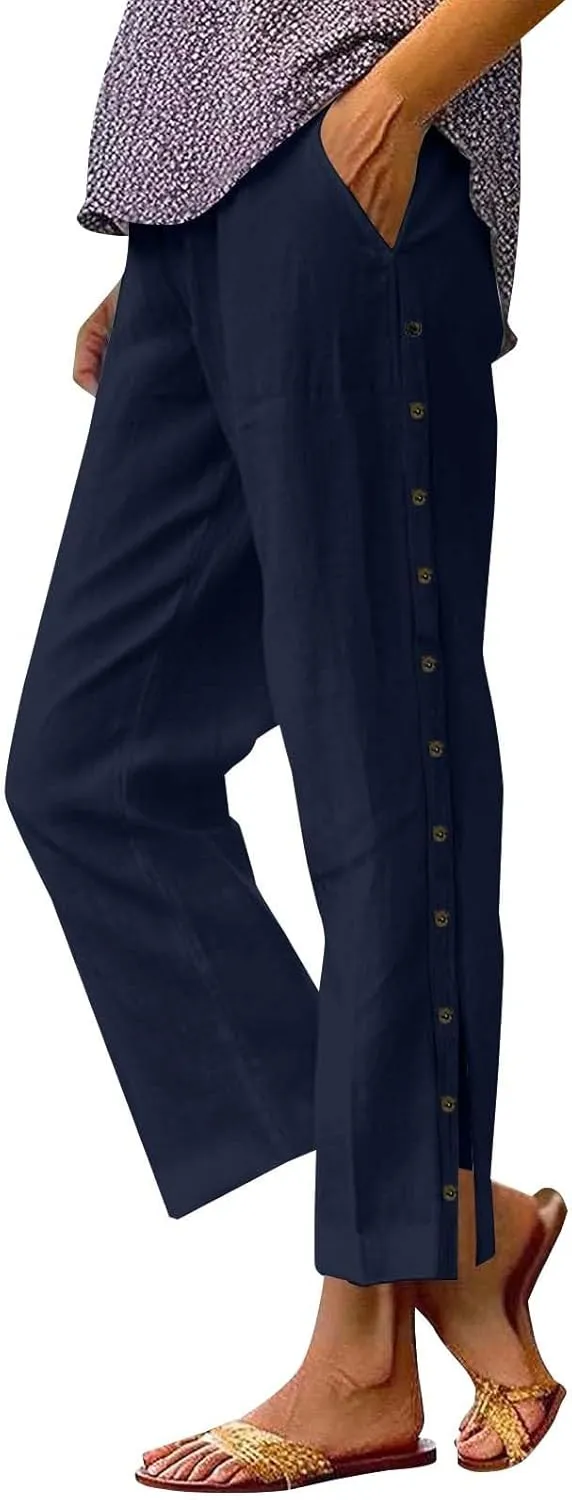 Women Linen Pants 2025 Wide Leg Casual Palazzo Pants Cotton Linen Lounge Beach Summer Pants with Pockets