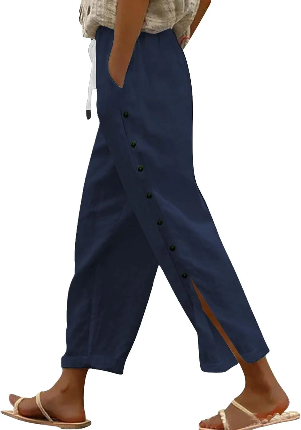 Women Linen Pants 2025 Wide Leg Casual Palazzo Pants Cotton Linen Lounge Beach Summer Pants with Pockets