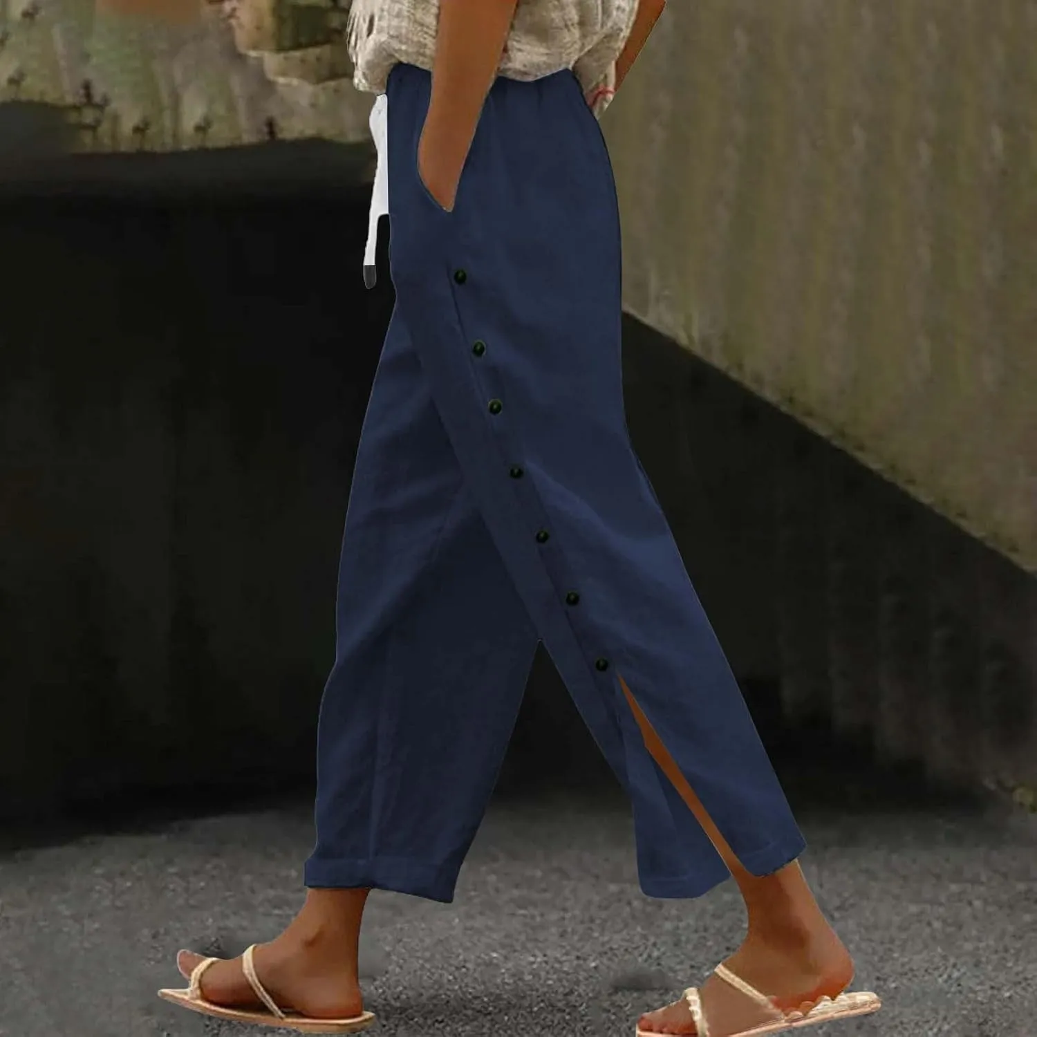 Women Linen Pants 2025 Wide Leg Casual Palazzo Pants Cotton Linen Lounge Beach Summer Pants with Pockets