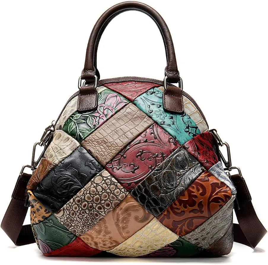 Women Multi-color Hobo Bag Leather Shoulder Purse Colorful Patchwork Handbag