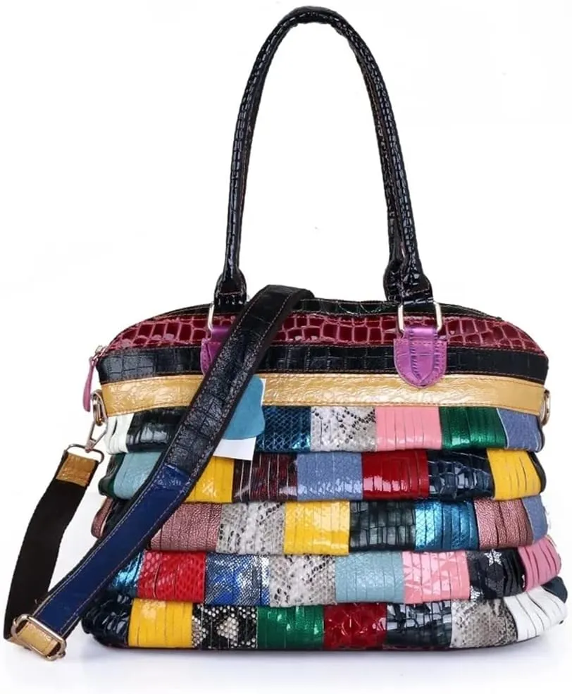 Women Multicolor Tassel Hobo Purse Snake Print Patchwork Handbag Leather Shoulder Bag Multi-color Splicing Satchel