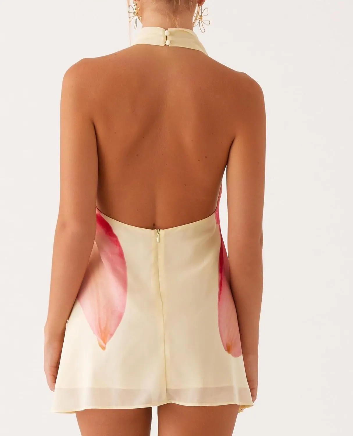 Women Satin Open Back Halter Neck Mini Dress Sexy Cutout Floral Backless Short Dress Low Cut Going Out Dresses