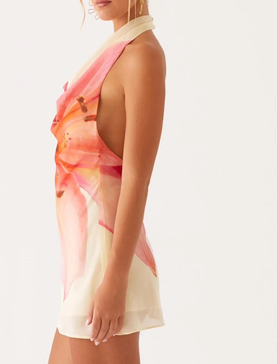 Women Satin Open Back Halter Neck Mini Dress Sexy Cutout Floral Backless Short Dress Low Cut Going Out Dresses