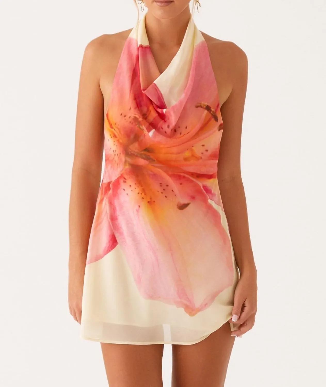Women Satin Open Back Halter Neck Mini Dress Sexy Cutout Floral Backless Short Dress Low Cut Going Out Dresses