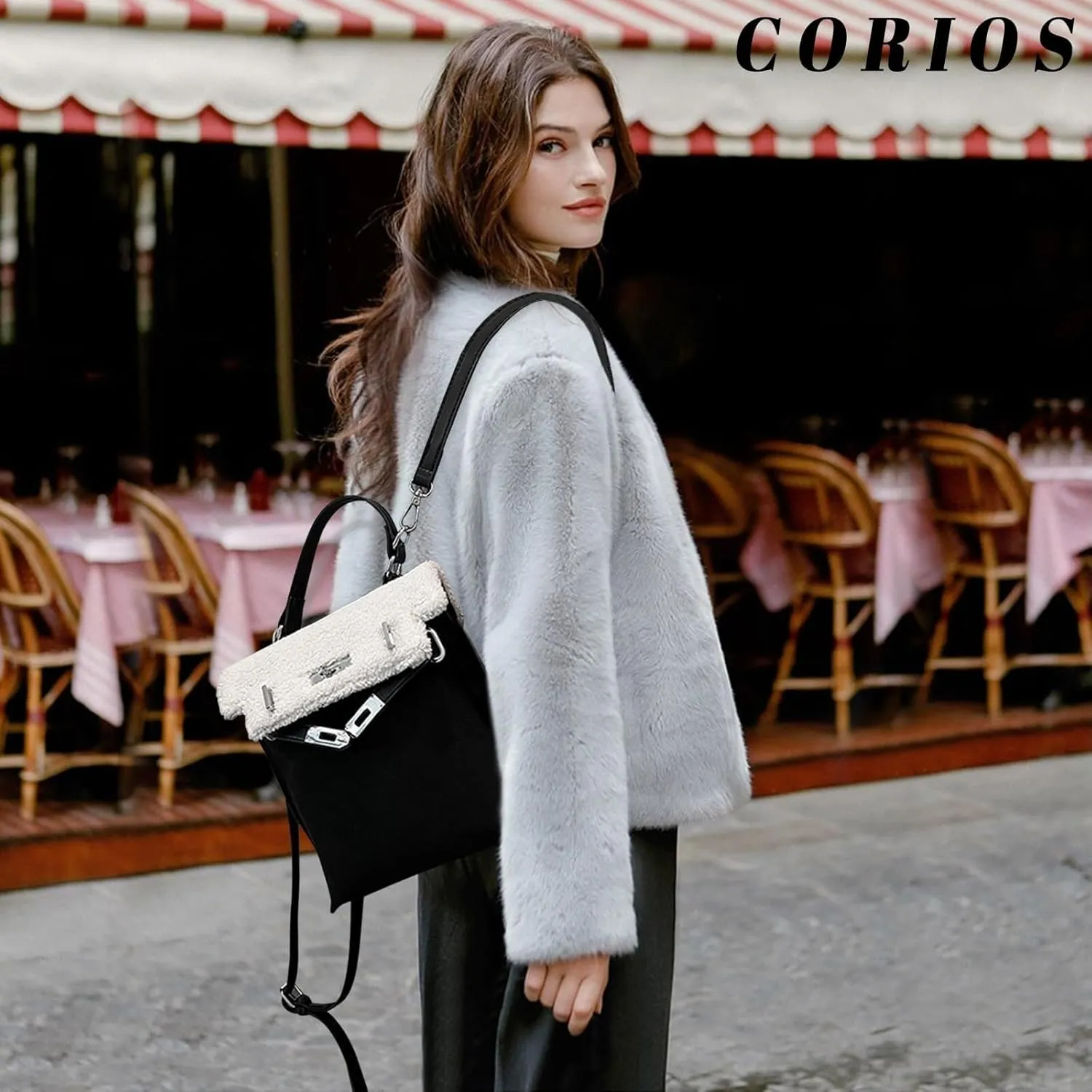 Women Suede Handbag Tote with Lamb Wool Vintage Shoulder Medium Capacity Crossbody Soft Plush Top Handle Satchel
